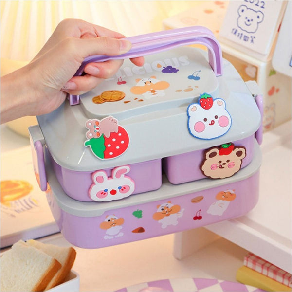 Lancheira Kawaii Portátil 820ml - PP Compartimentos