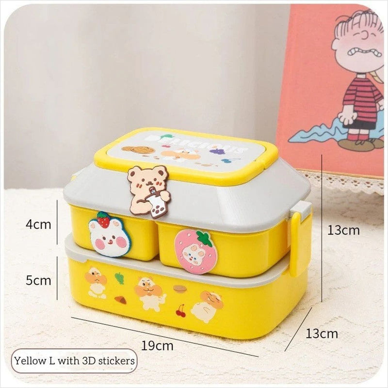 Lancheira Kawaii Portátil 820ml - PP Compartimentos