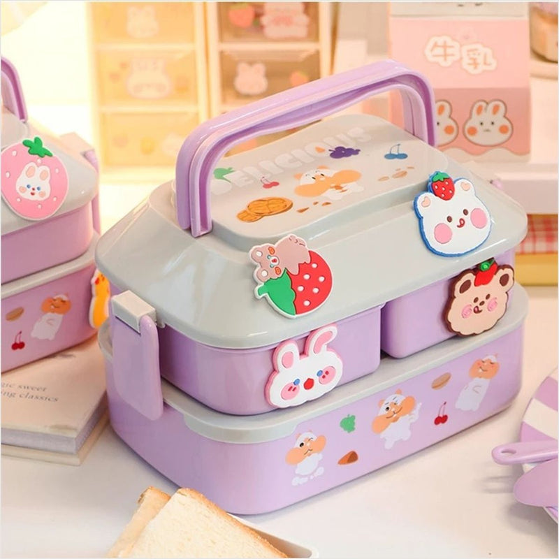Lancheira Kawaii Portátil 820ml - PP Compartimentos