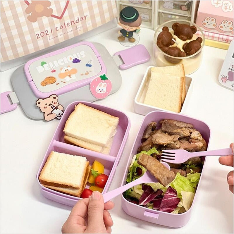 Lancheira Kawaii Portátil 820ml - PP Compartimentos