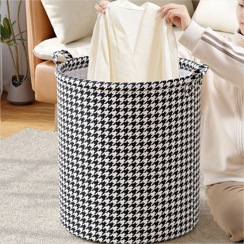 Cesto Lavanderia Dobrável Houndstooth - Poliéster