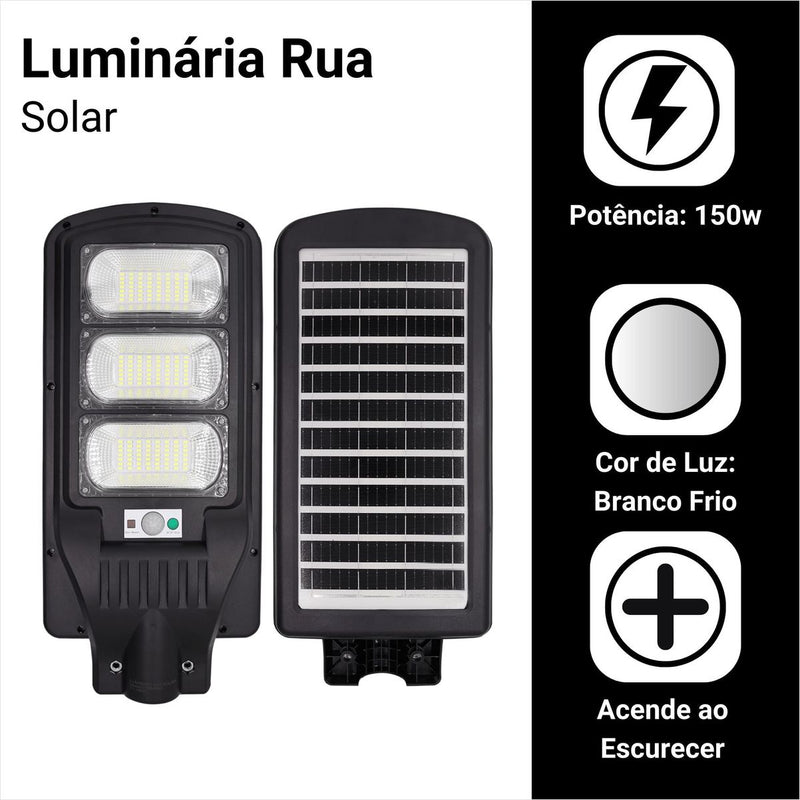Luminária Pública Solar LED 150W - Sensor Branco Frio