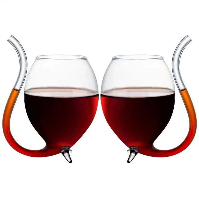Copo Vidro Vinho Coquetel Canudo Integrado