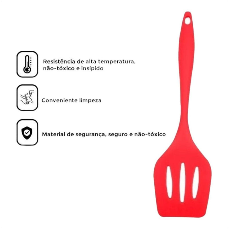 Espátula Silicone Vazada Vermelha 30cm Frituras