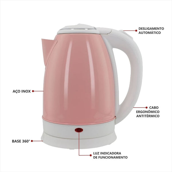 Chaleira Elétrica Inox Rosa 1.8 Litros 110V