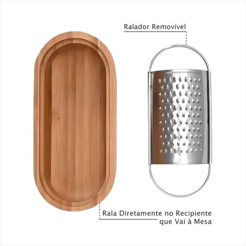Ralador de Queijo Mesa Inox Recipiente Bambu