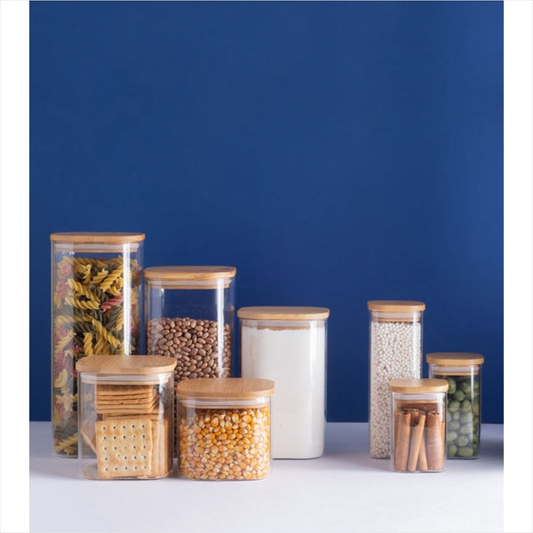 Pote de Vidro Oikos Flat - Bambu Quadrado - 250ml Hermético