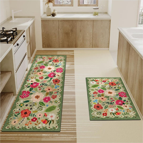 Tapete Cozinha Boho Floral - Antifadiga Antiderrapante