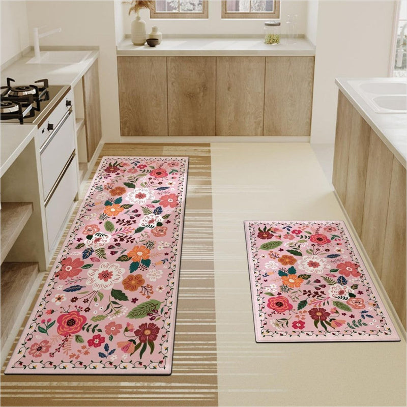 Tapete Cozinha Boho Floral - Antifadiga Antiderrapante