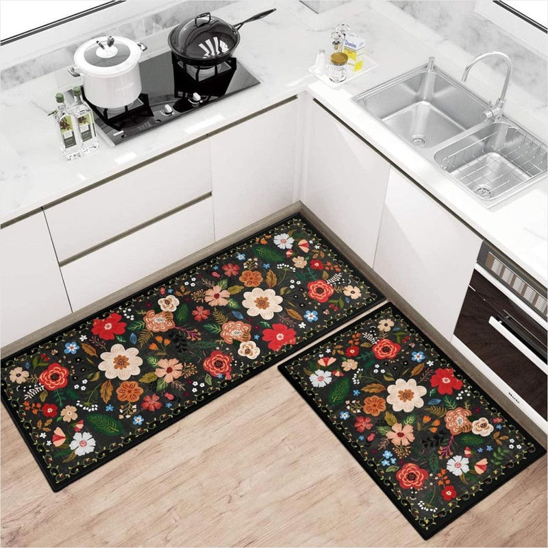 Tapete Cozinha Boho Floral - Antifadiga Antiderrapante