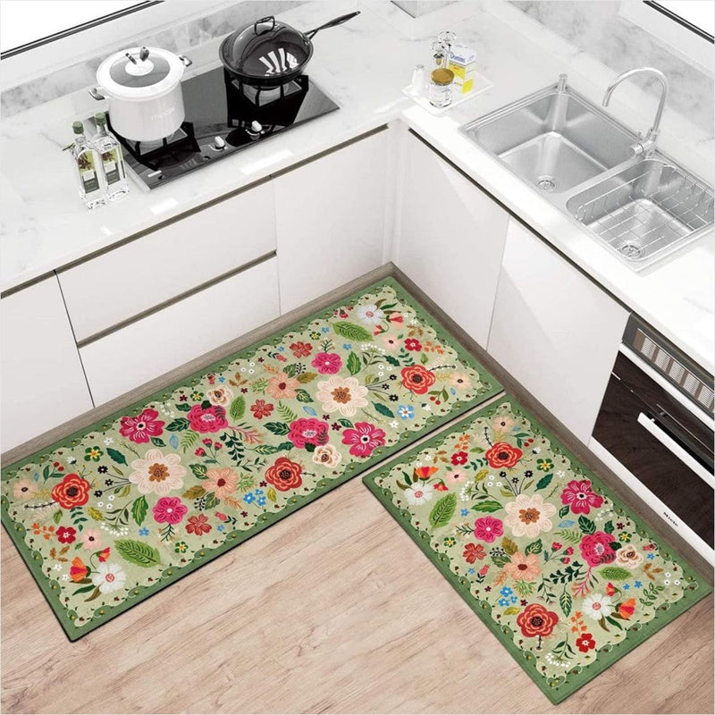 Tapete Cozinha Boho Floral - Antifadiga Antiderrapante